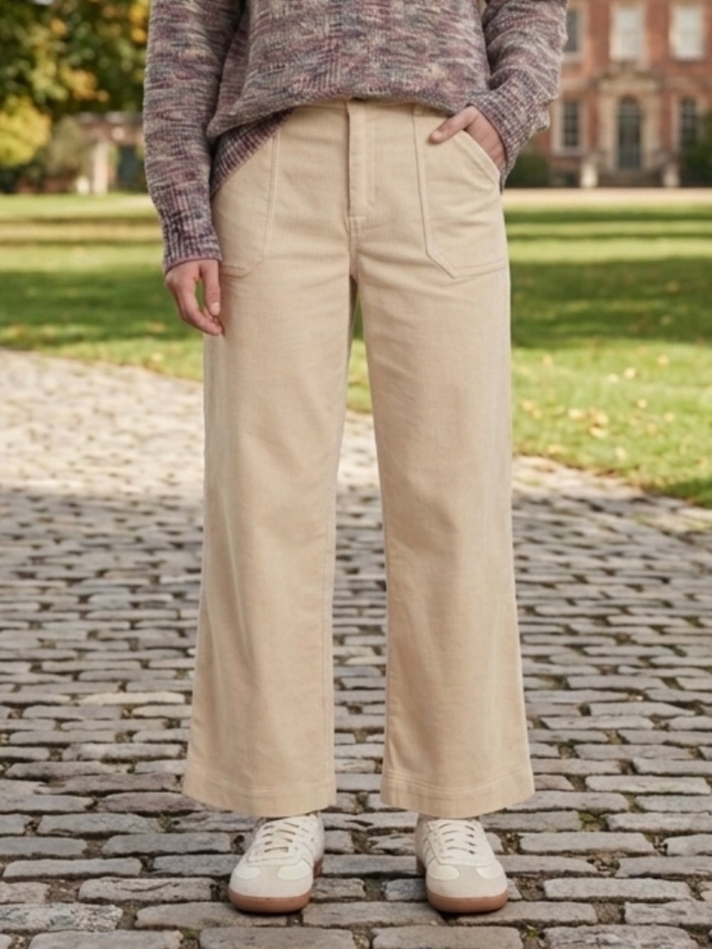 NWT High Waist Relaxed Wide Leg Cream Corduroy Pants XL Yerse Utility Pockets